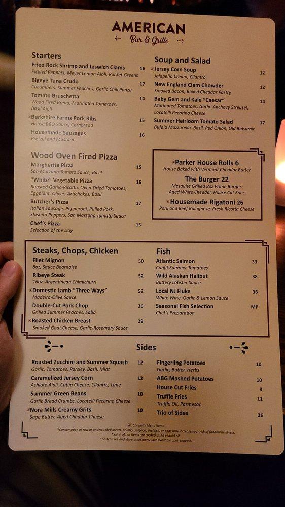 Menu at American Bar & Grille, Atlantic City