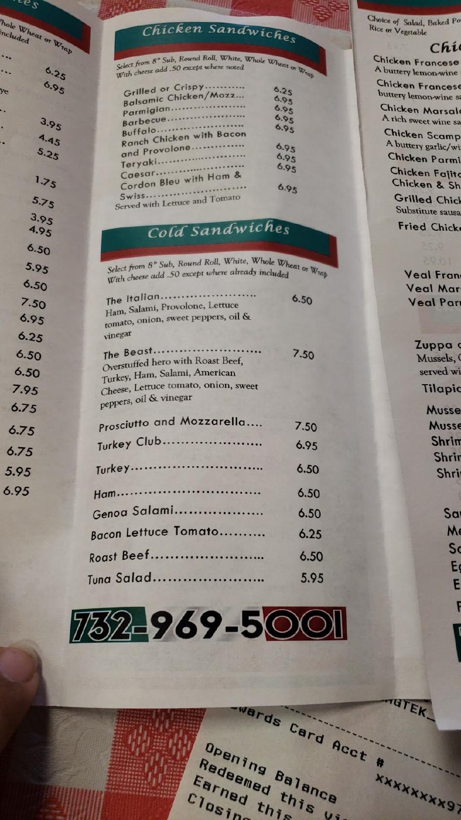 Menu at Alfredos pizzeria, Carteret, 36 Washington Ave