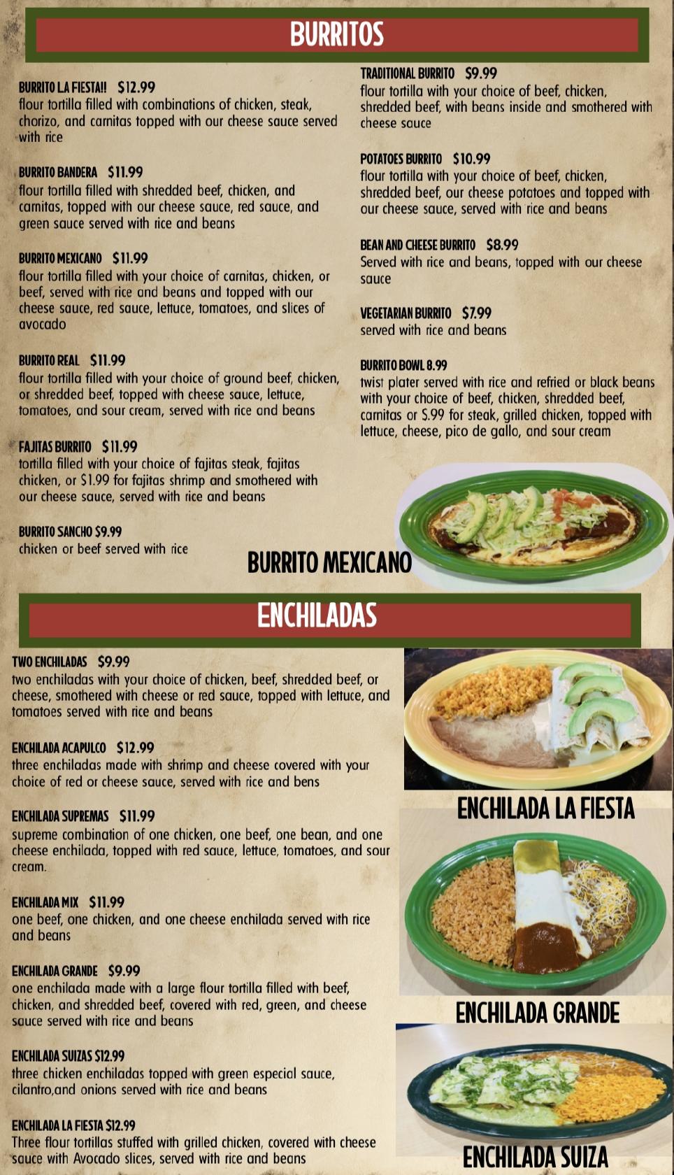 Menu at La Fiesta Mexican Grill & Cantina restaurant, Leavenworth