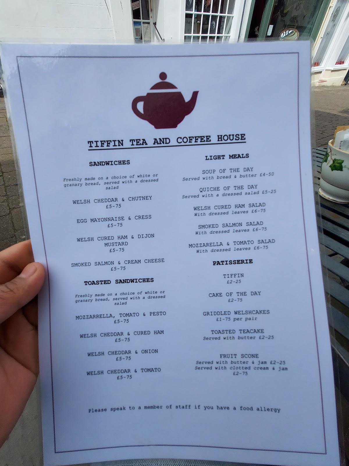 Menu at Tiffin Vintage Tea and Coffee House, Chepstow