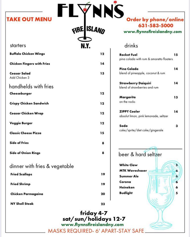 Menu at Flynn's Fire Island pub & bar, Fire Island