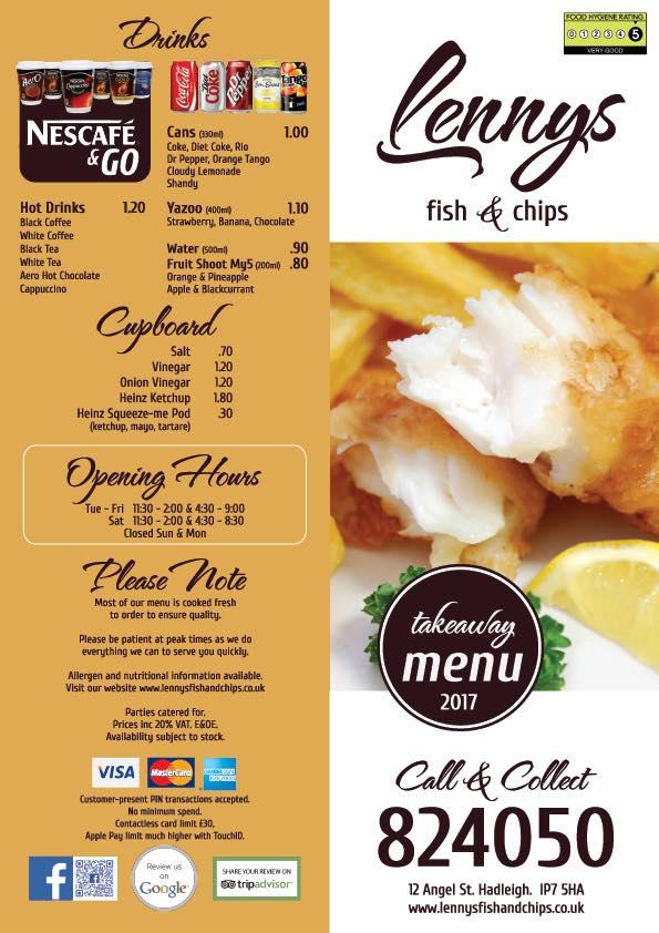 Menu at Lenny's Fish & Chips fast food, Hadleigh