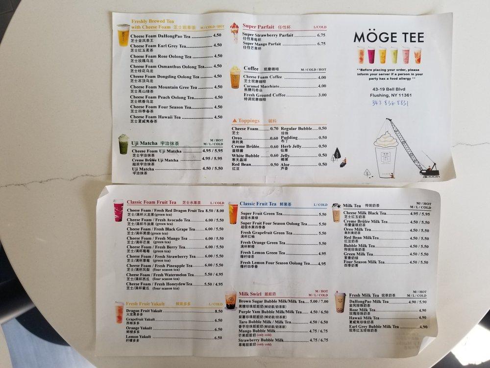 Menu at Moge Tee Bayside, New York City, Bell Blvd