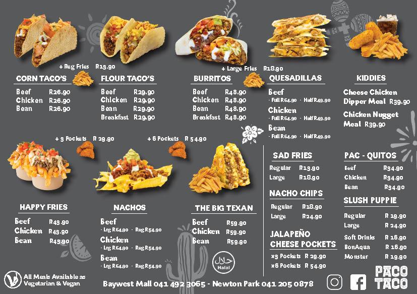 Menu At Lallas Take-aways, South Africa