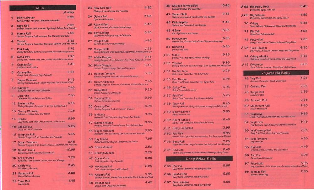 Menu at Fat Fish Sushi restaurant, Pleasanton