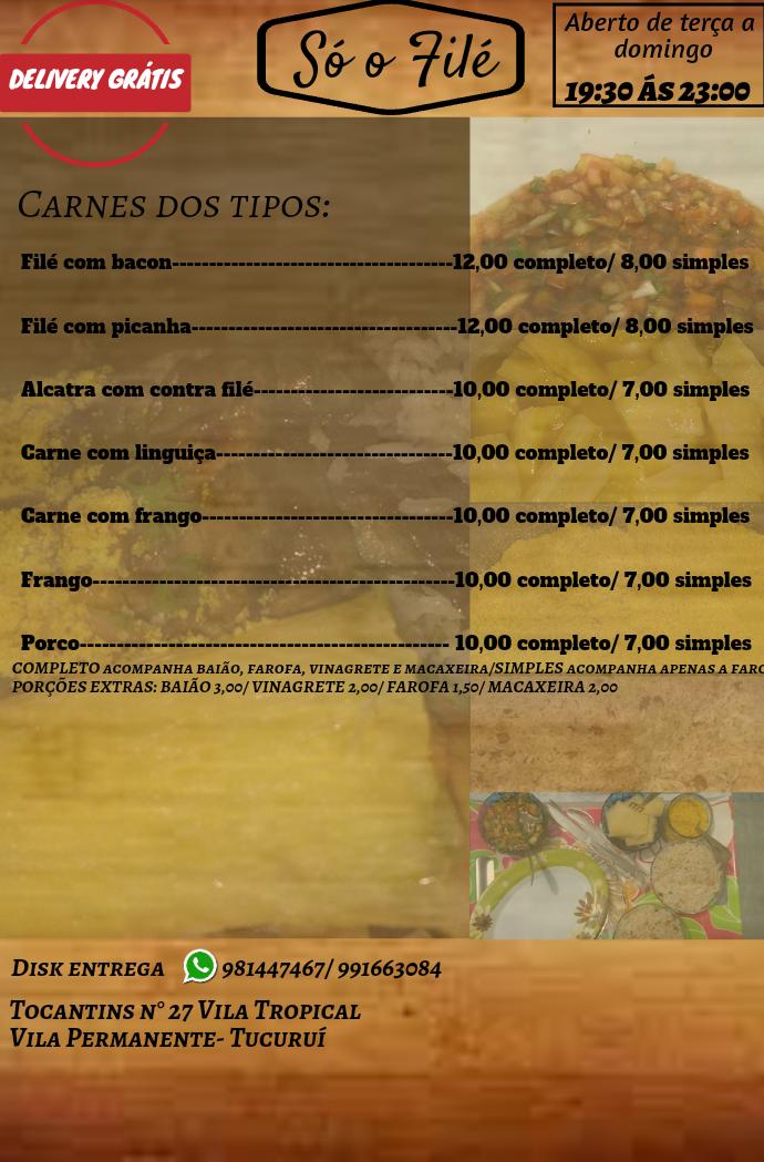 Menu at Churrasquinho só o filé restaurant, Brazil, R. Tocantins