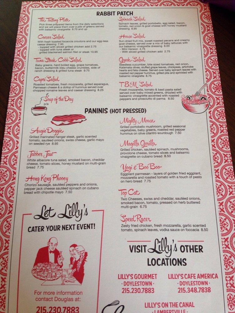Menu at Lilly's Gourmet cafe, Doylestown, 1 W Court St ste A