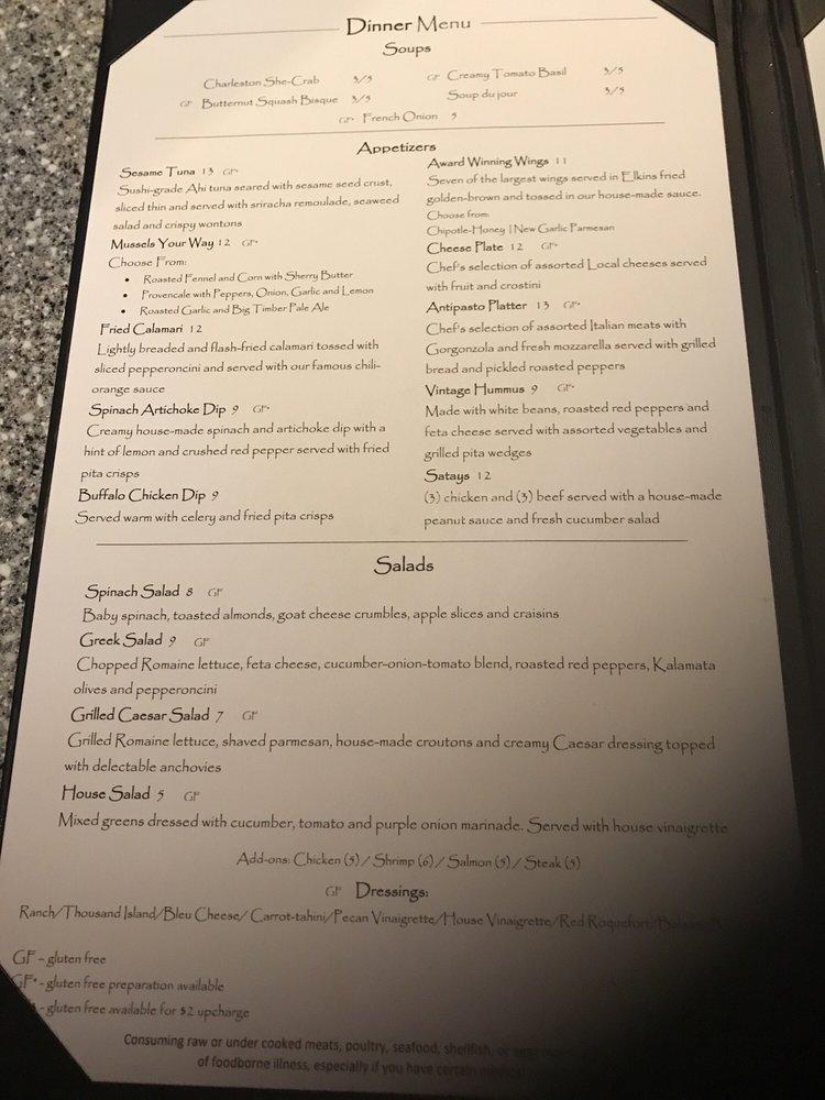 Menu at Vintage Restaurant & Wine Bar, Elkins