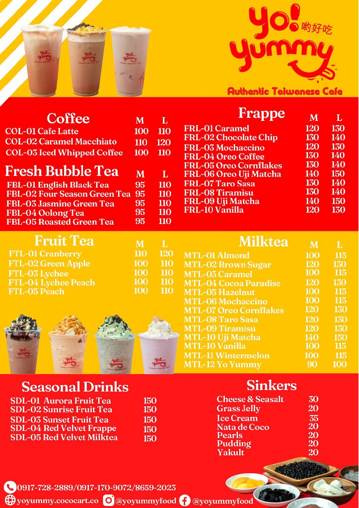 Menu at Yo! Yummy San Juan cafe, San Juan
