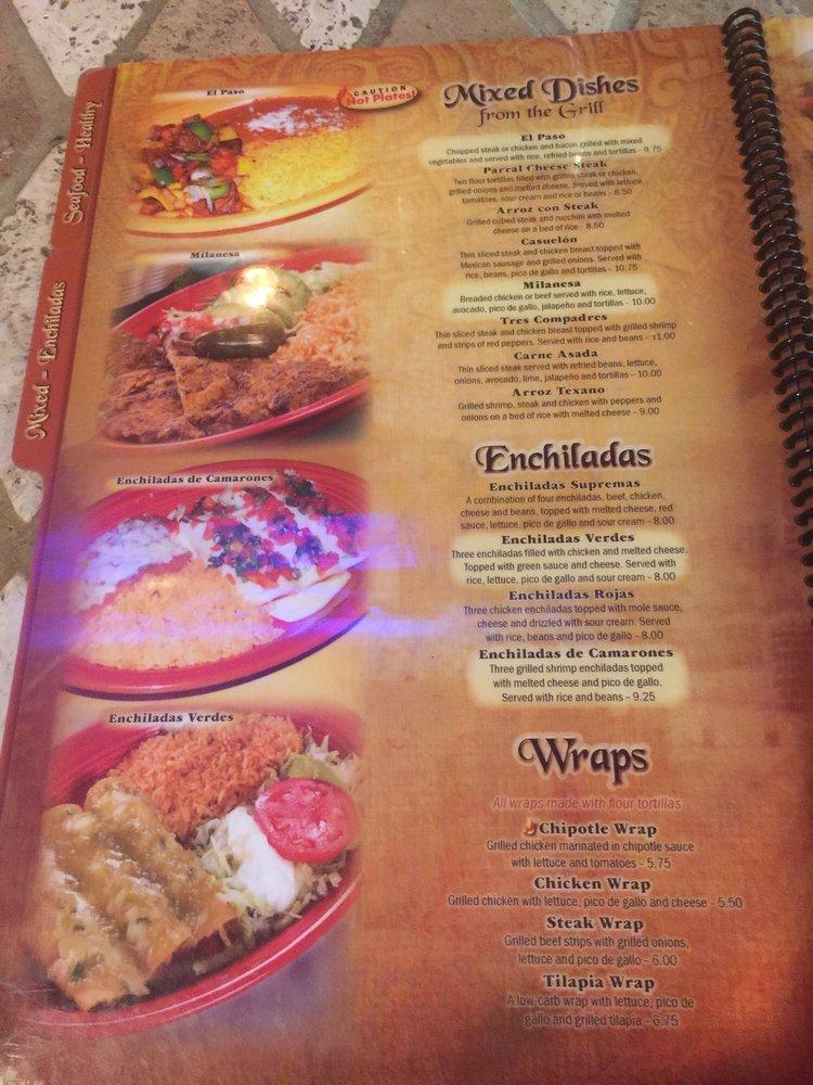 Menu at El Parral restaurant, Reidsville