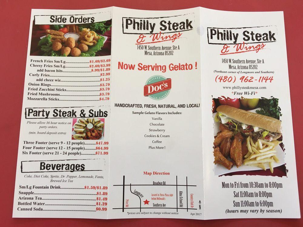Menu at Philly Steak & Wings fast food, Mesa