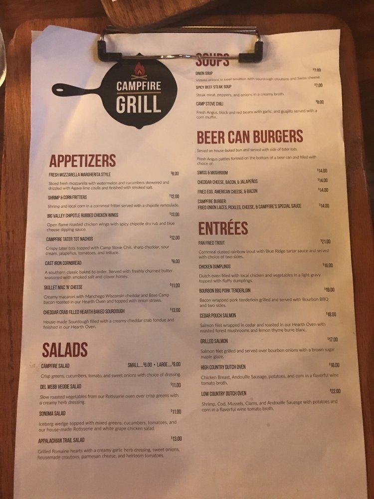 Menu at Campfire Grill restaurant, Massanutten, Delwebb Dr