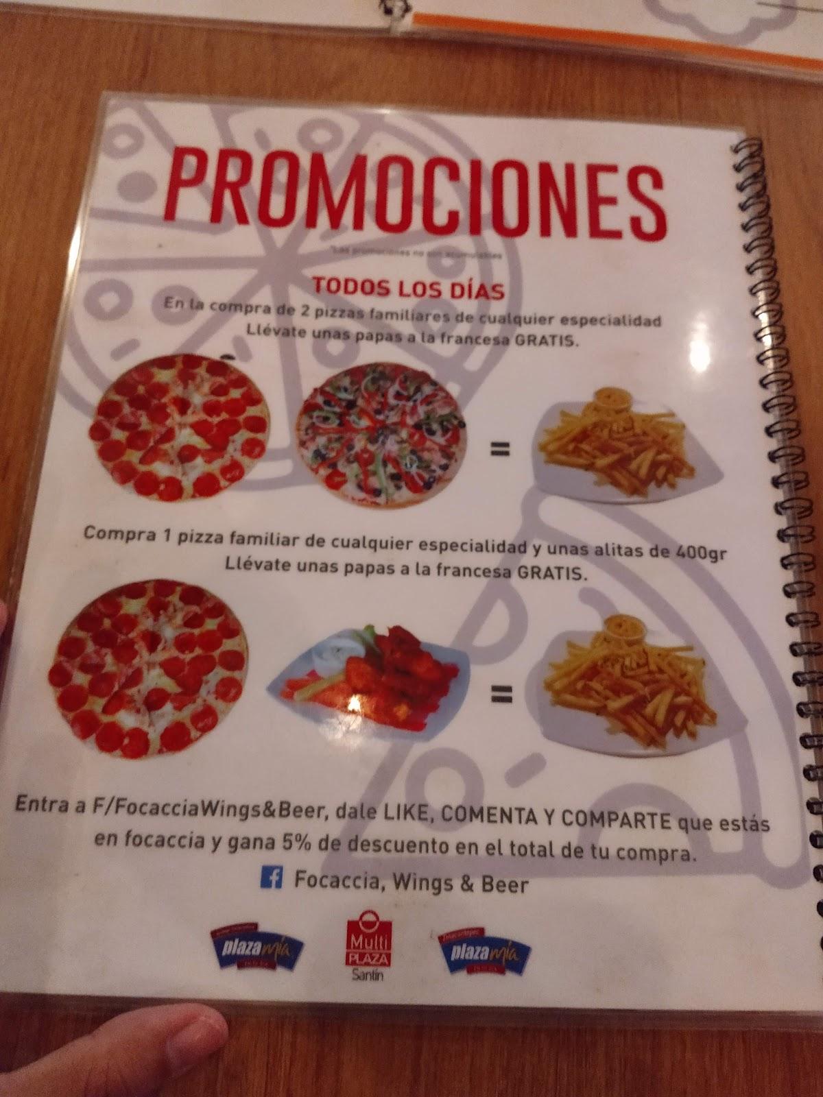 Carta del restaurante Focaccia, Wings And Beer, Santiago Tianguistenco