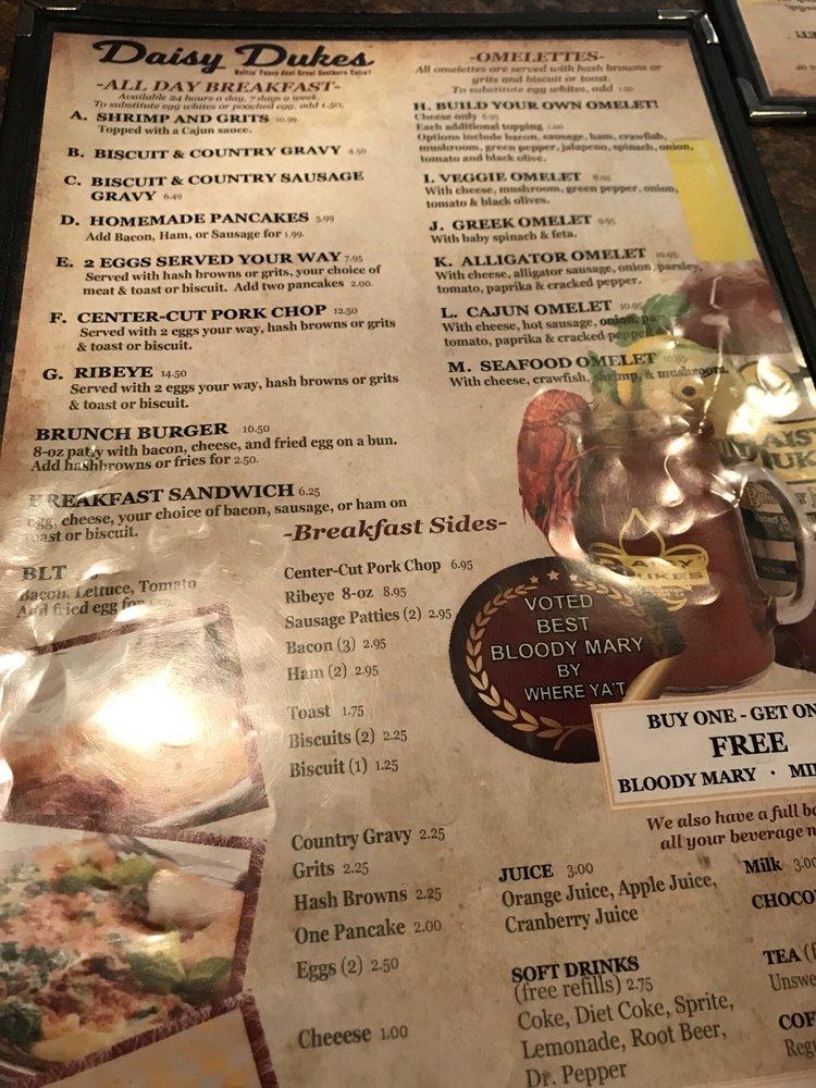 Menu at Daisy Dukes Cafe, New Orleans