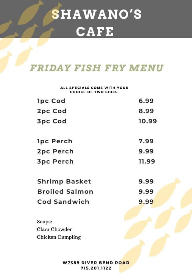 Carta de Shawano's Cafe, Shawano