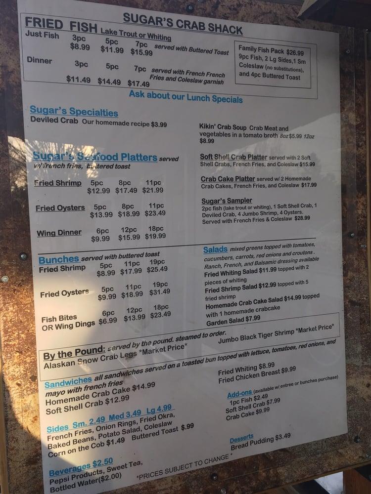 Menu at Sugar's Crab Shack restaurant, Richmond