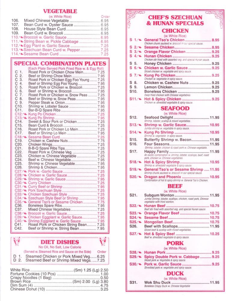 Menu at Sunshine restaurant, Kingston, 364 Broadway