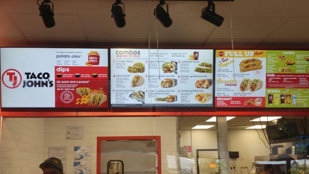 Menu at Taco John's fast food, White House