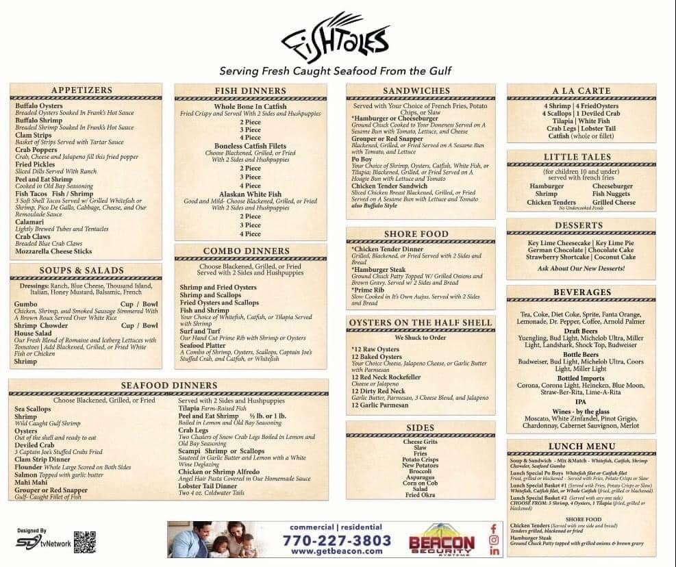 Menu at Fishtales Seafood Restaurant, Griffin