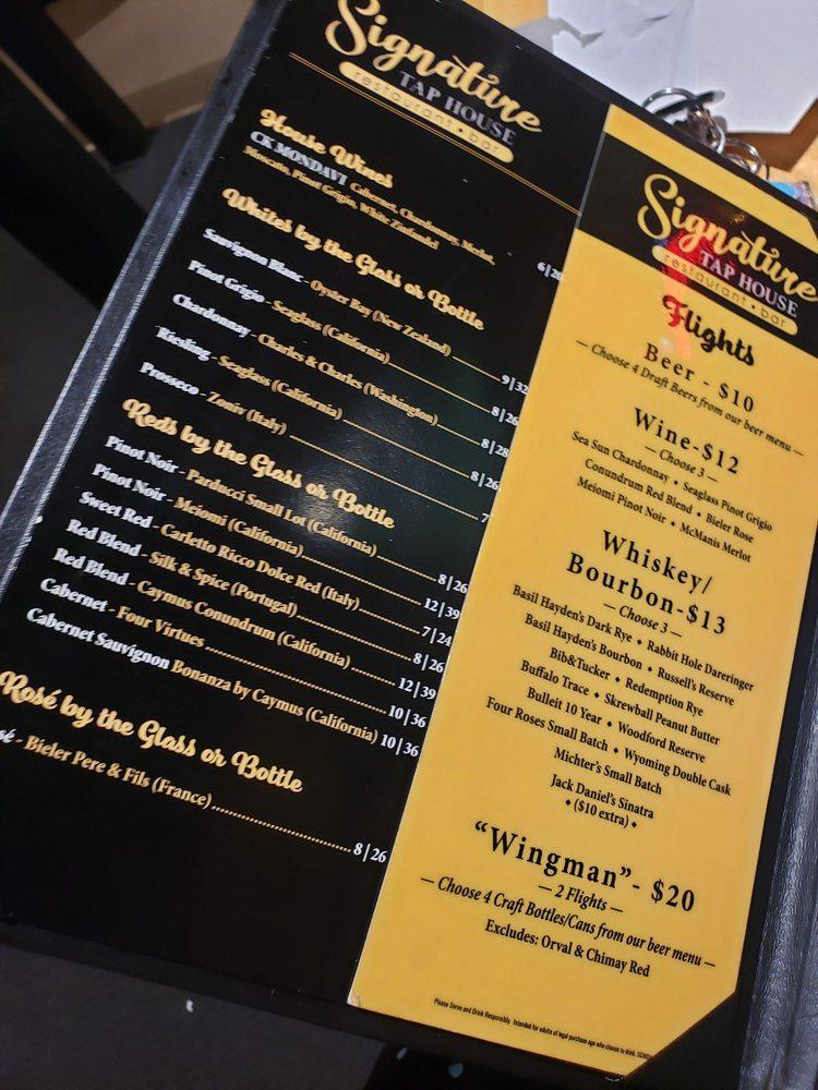 Menu at Signature Tap House restaurant, Fairview Heights