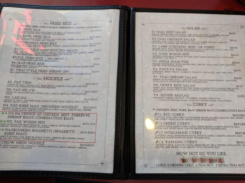 Menu at Thai Noodle Place restaurant, Fort Walton Beach