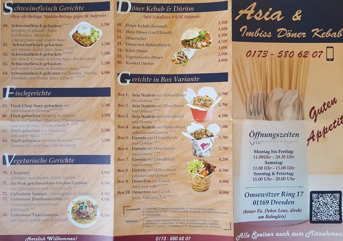 Speisekarte von Asia Imbiss und Döner restaurant Dresden Omsewitzer