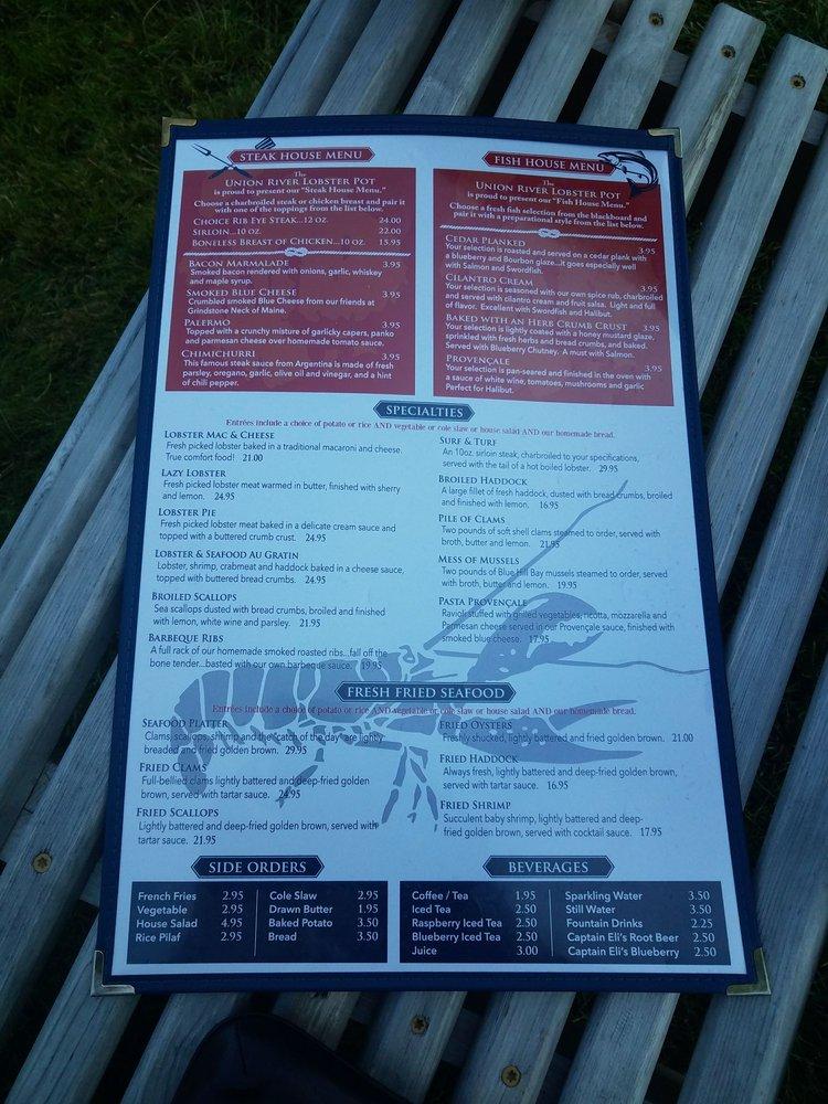 Menu at Union River Lobster Pot steakhouse, Ellsworth