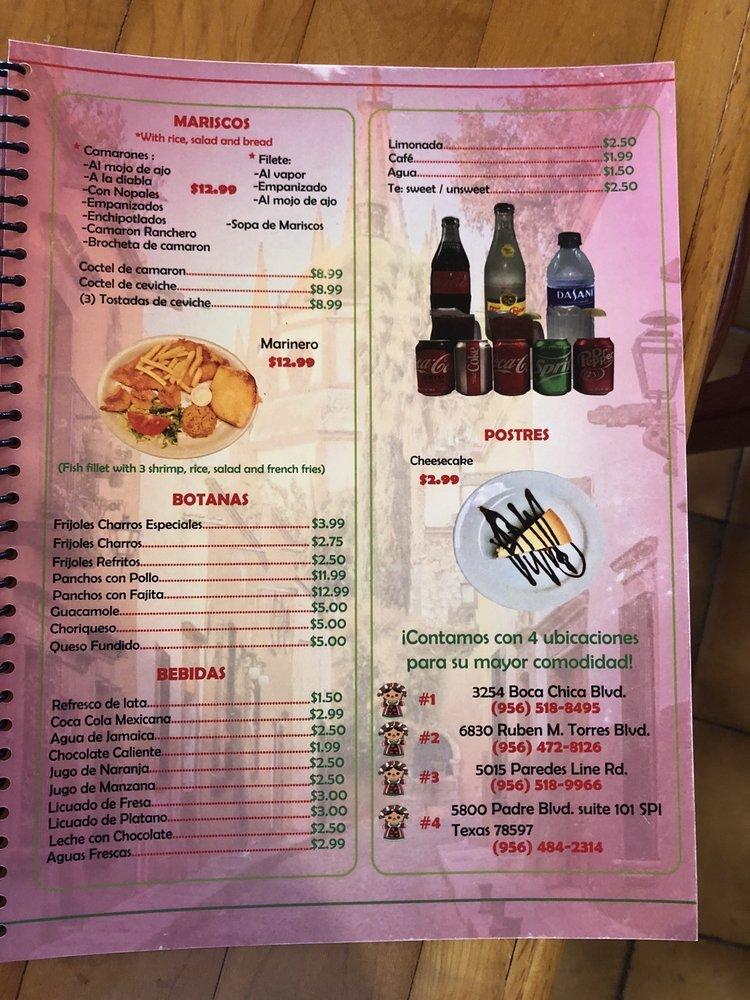 Menu at Dona Carmen’s 4 restaurant, South Padre Island
