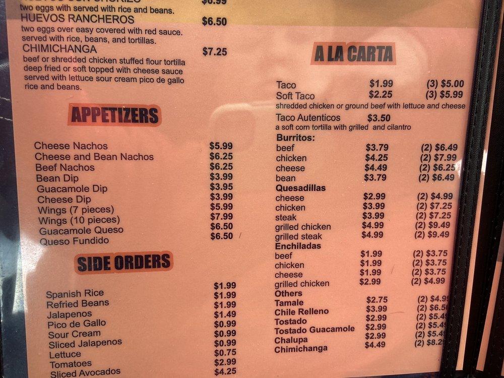 Menu at El Cantarito Mexican Restaurant, Cloverdale, N Main St