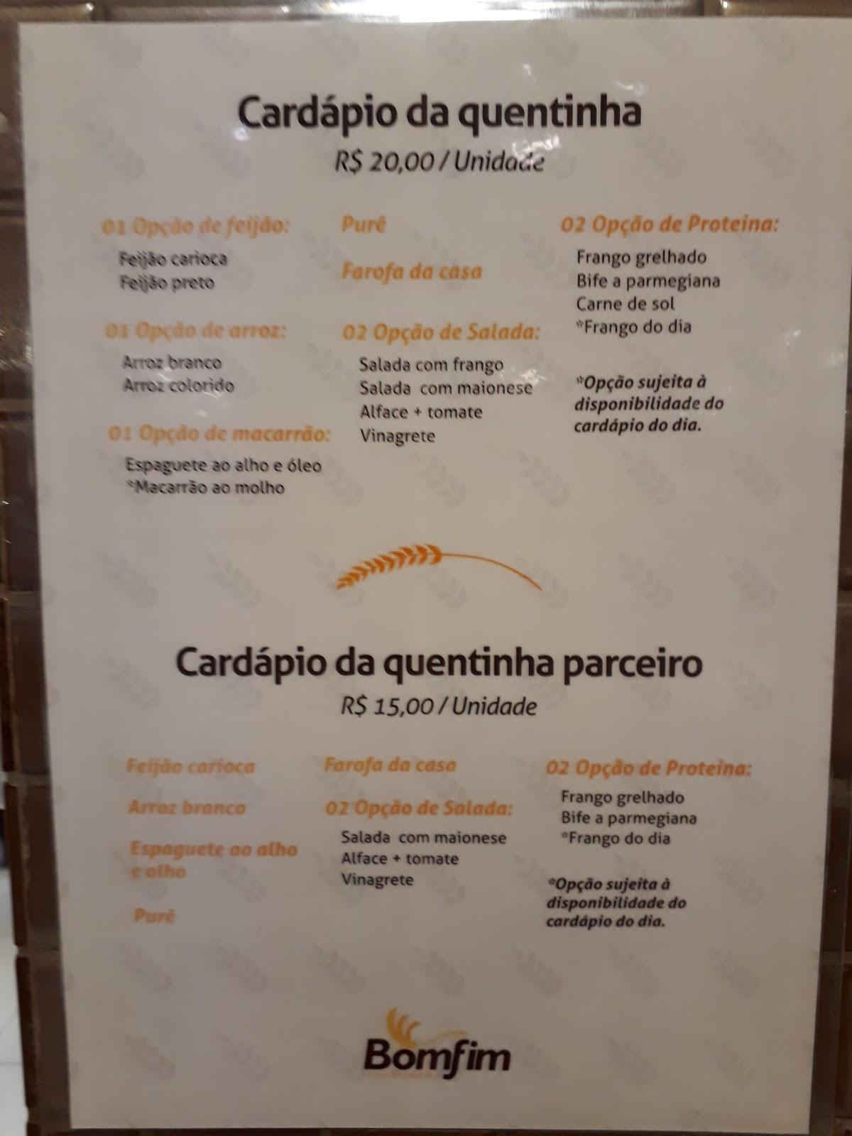 Padaria Bomfim cardápio
