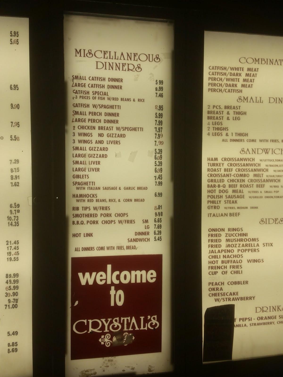 Menu at Crystal's BBQ, Calumet City