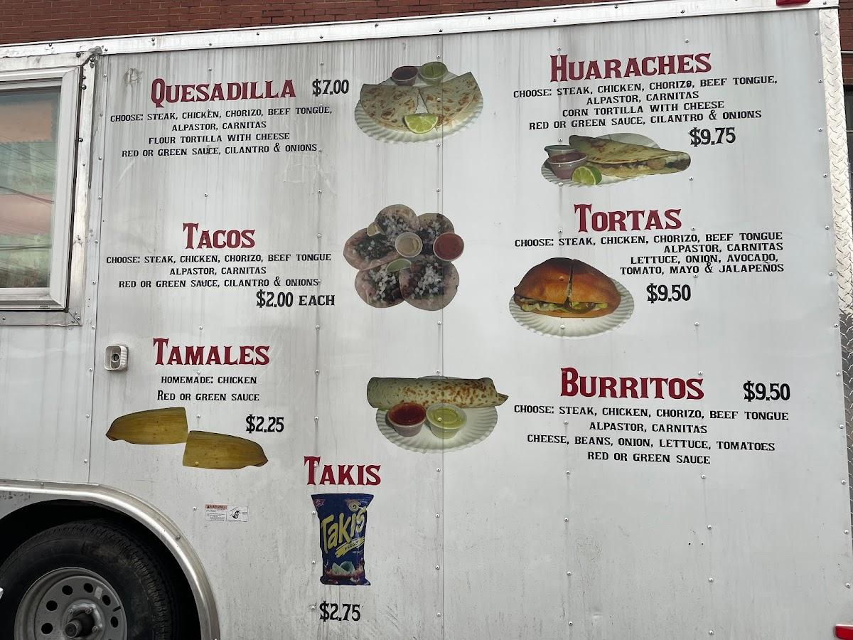 Menu at Alex's Tacos restaurant, Waynesboro