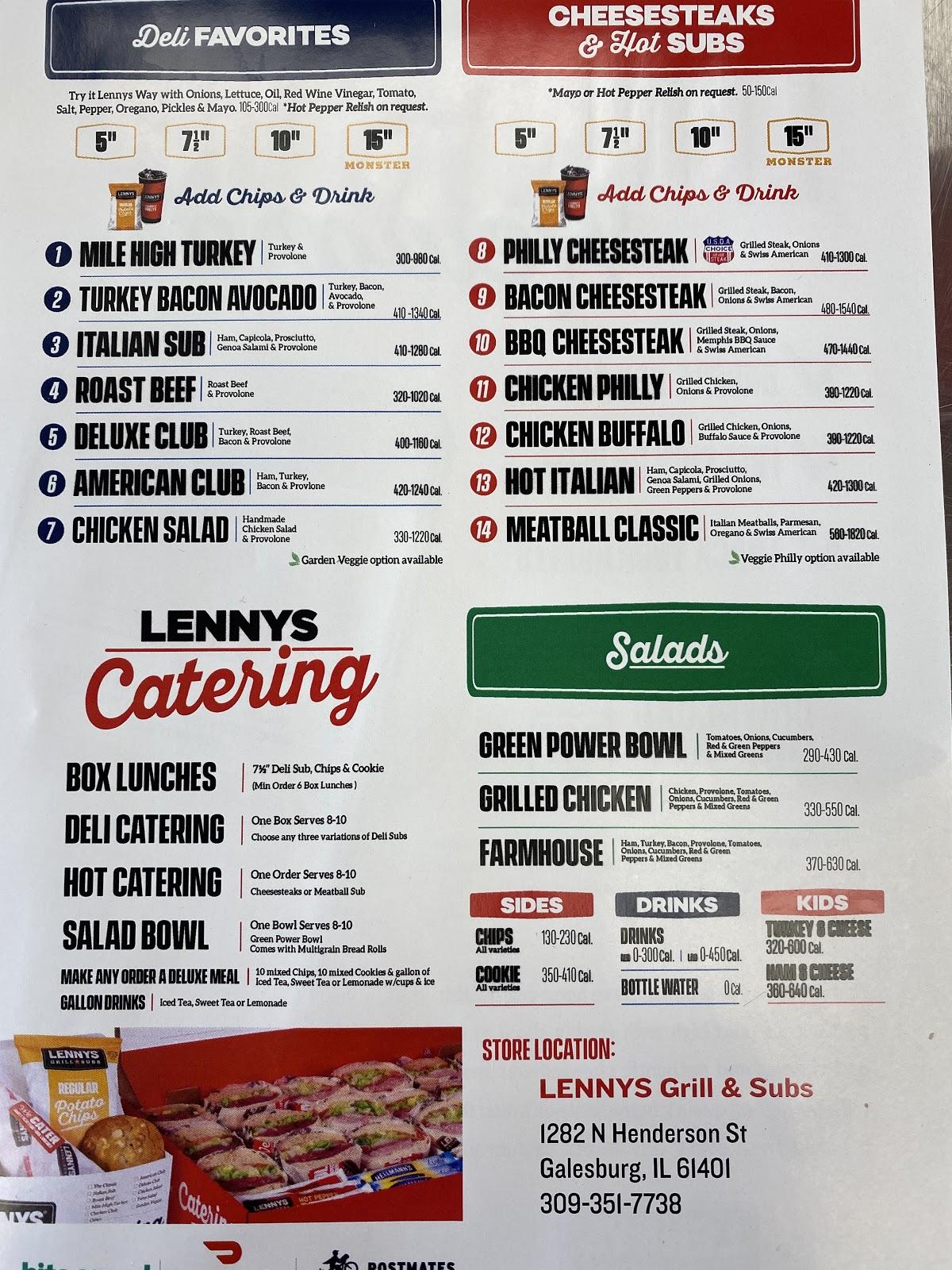 Menu at Lennys Grill & Subs restaurant, Galesburg