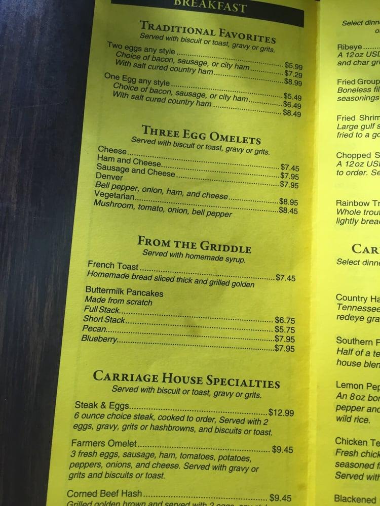 Menu at Carriage House Restaurant, Townsend