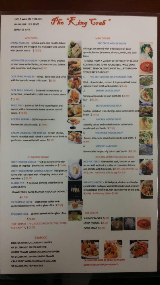 Menu At Pho King Crab Restaurant Union Gap E Washington Ave 104