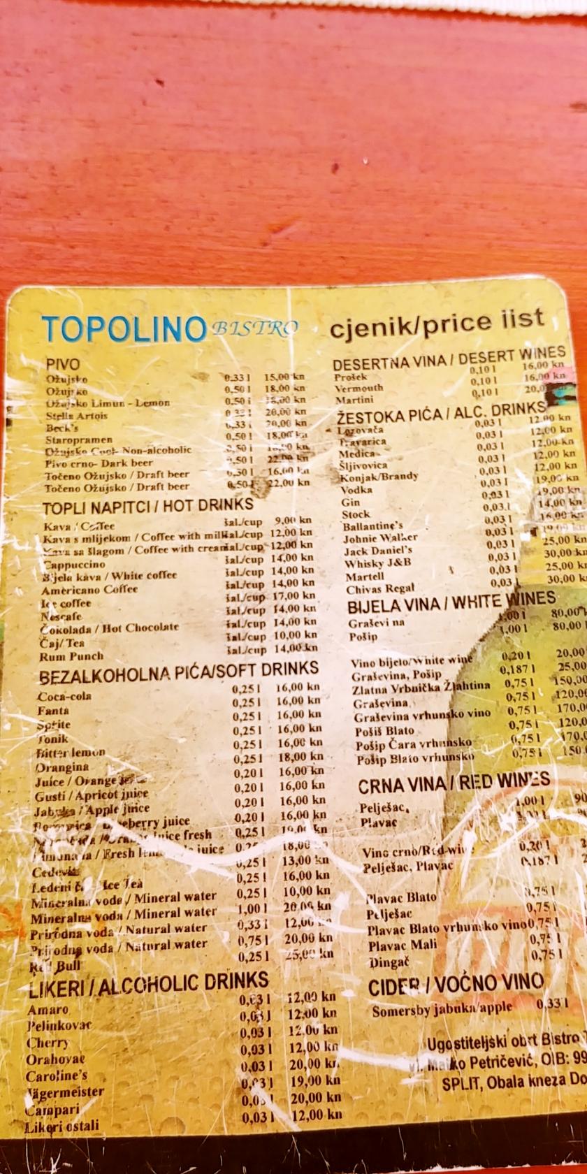 Menu Da Bistro Topolino Ristorante Spalato