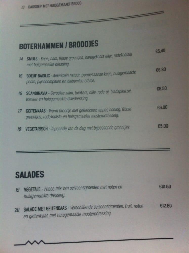 Menu at Tinsel, Antwerp, Vlaamsekaai 40