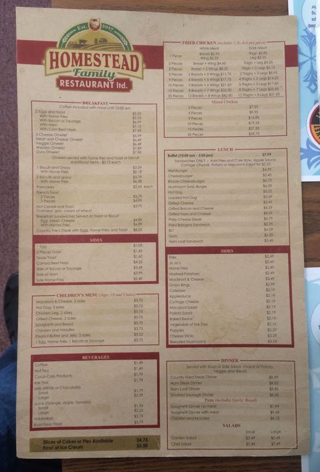 Menu at Homestead Family Restaurant, Fredericktown