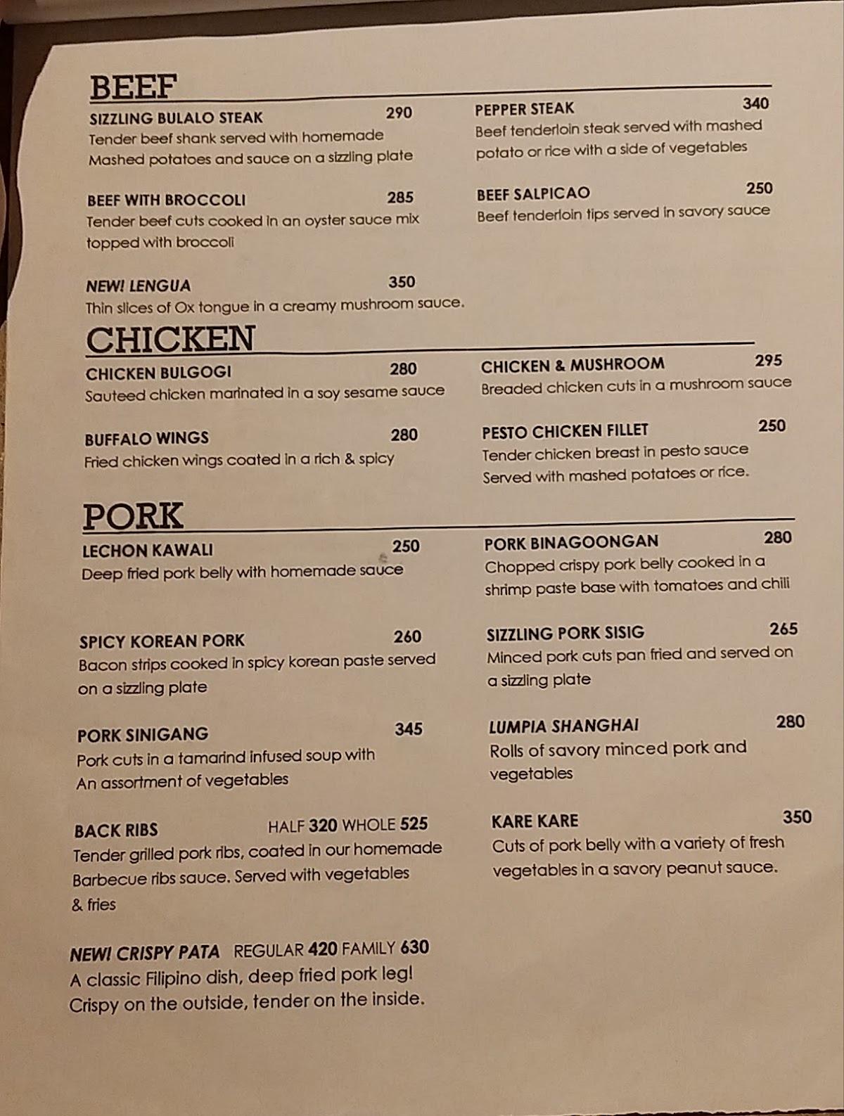 Menu at The Mango Tree Restaurant, Iloilo City, Brgy