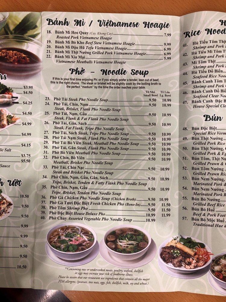 Menu at Vietnamese Noodle House restaurant, Easton