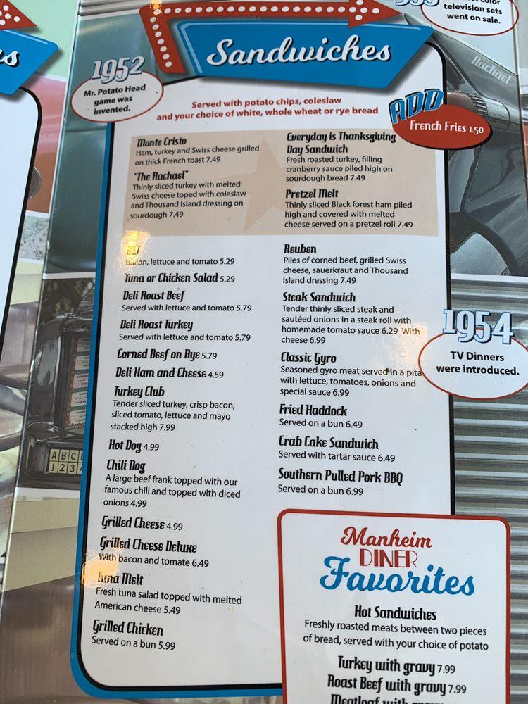 Menu at Manheim Diner restaurant, Schuylkill Haven, PA61