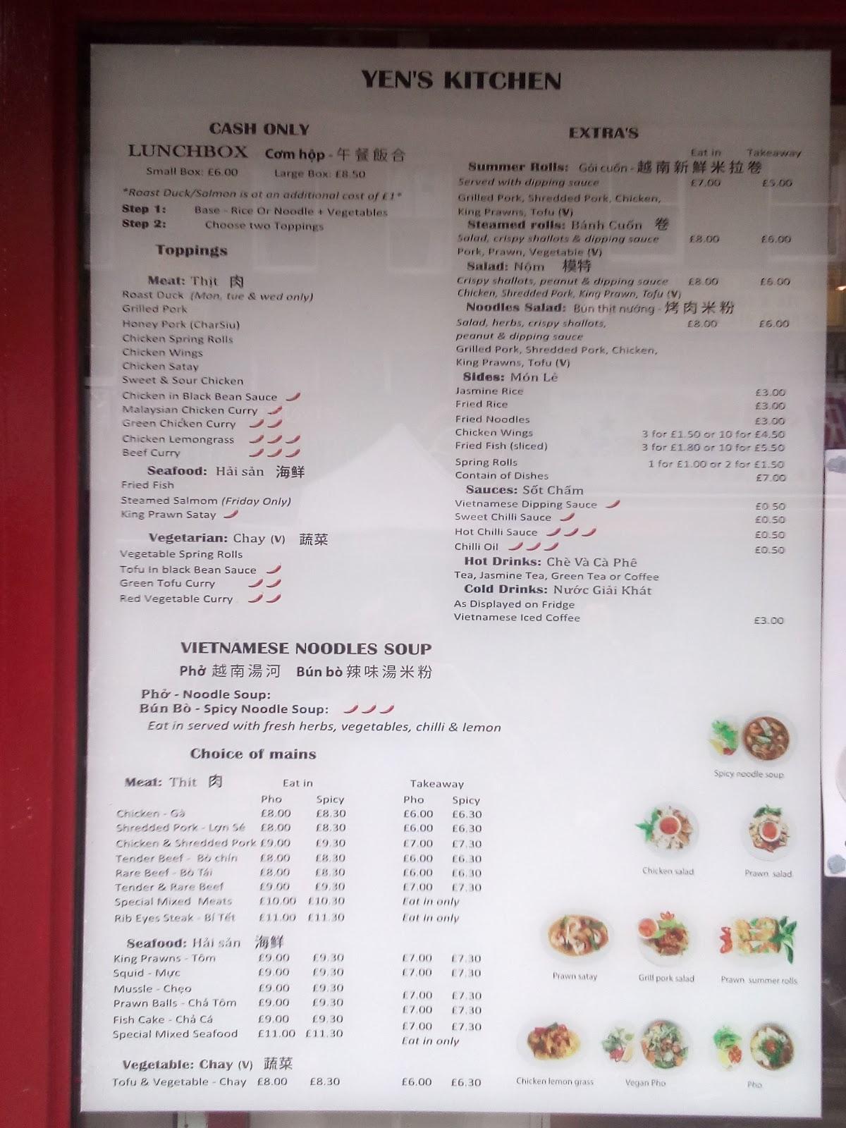 Menu at Yen's Kitchen restaurant, London