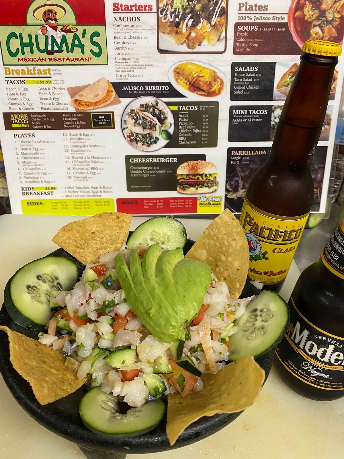 Menu at Chuma’s Mexican Restaurant, San Antonio