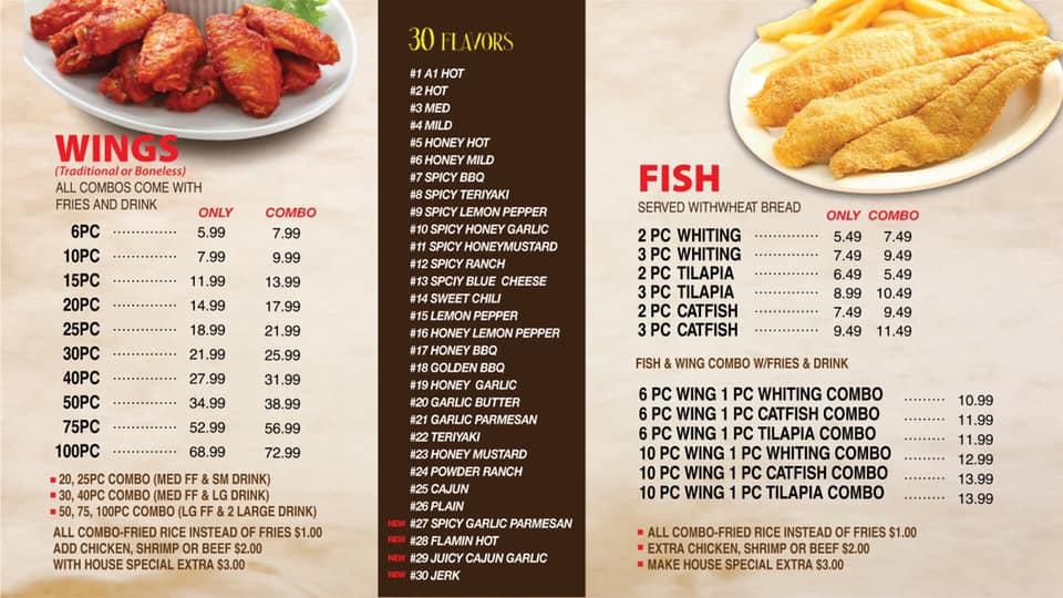 Menu at A1 Wings fast food, Redan