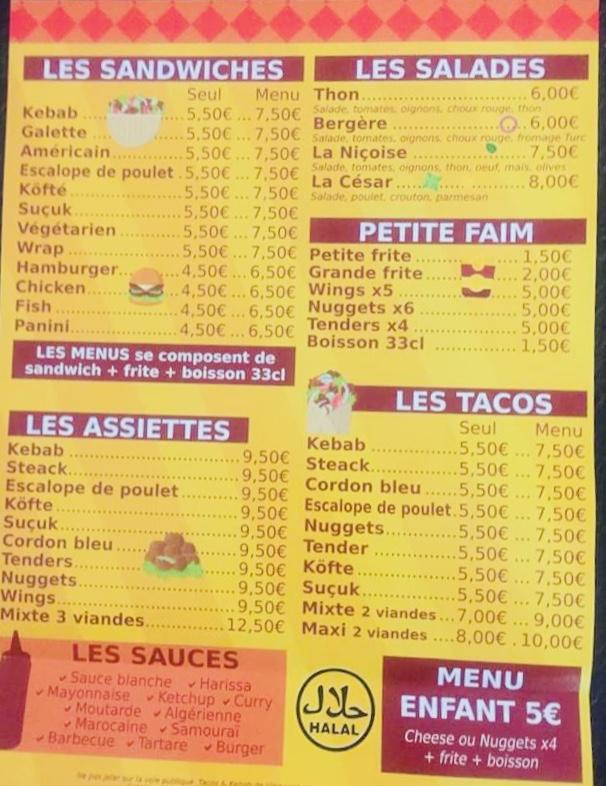 Menu At Tacos Et Kebab De Vinay Restaurant Vinay