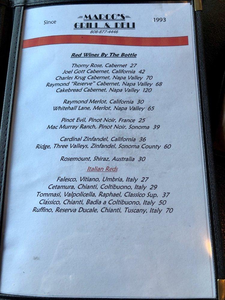 Menu at Marco's Grill & Deli restaurant, Kahului, 444 Hana Hwy