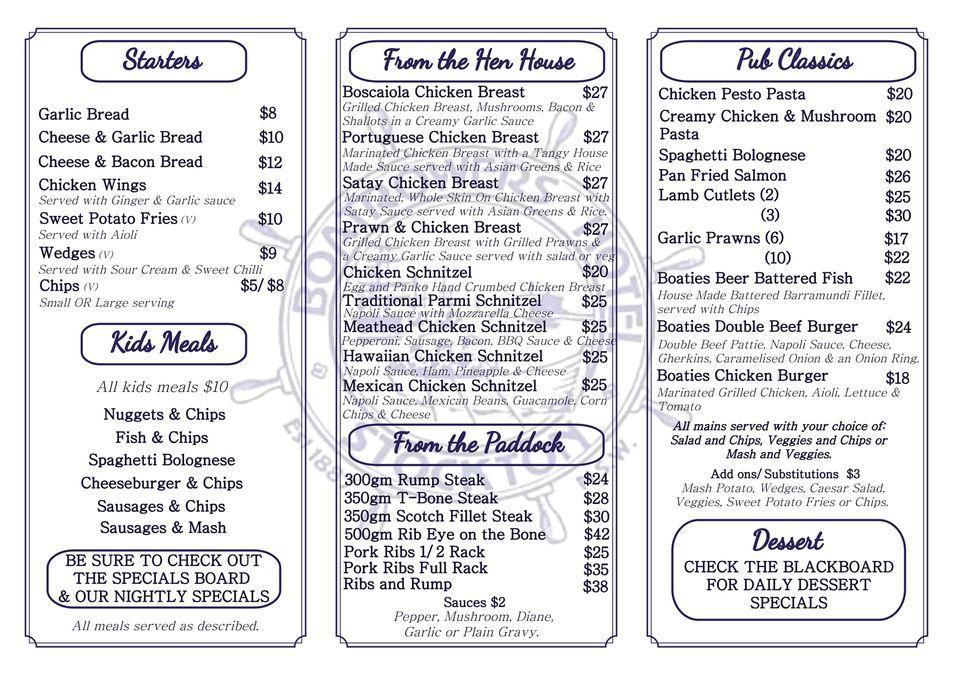Menu at Boatrowers Hotel pub & bar, Stockton