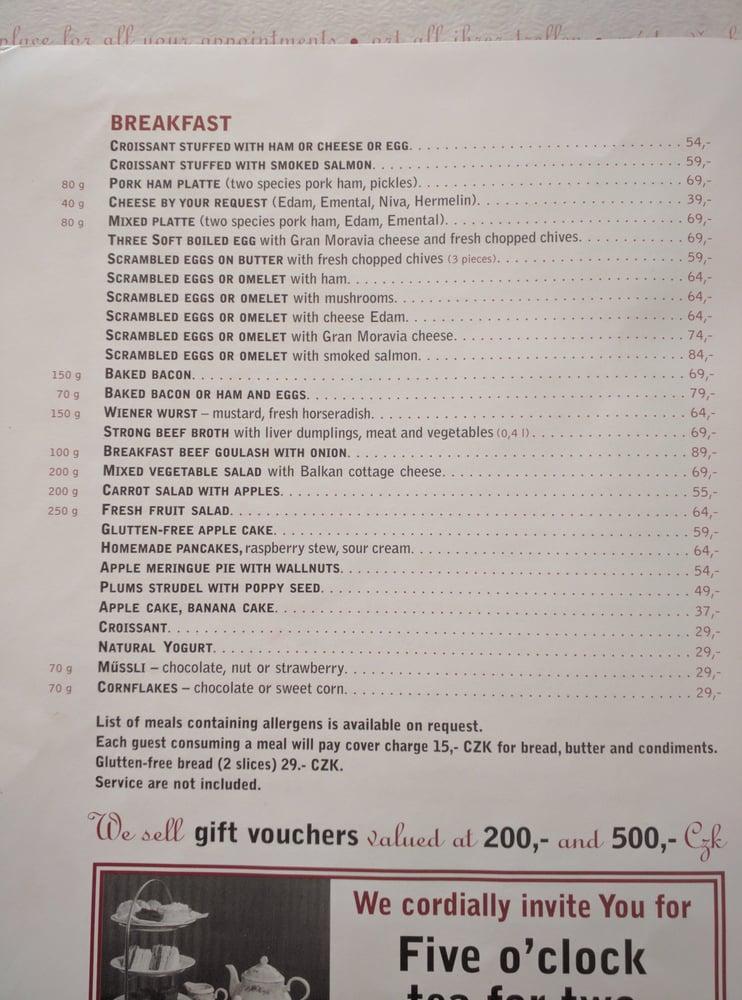 Menu at Café Louvre cafe, Prague, Národní 22