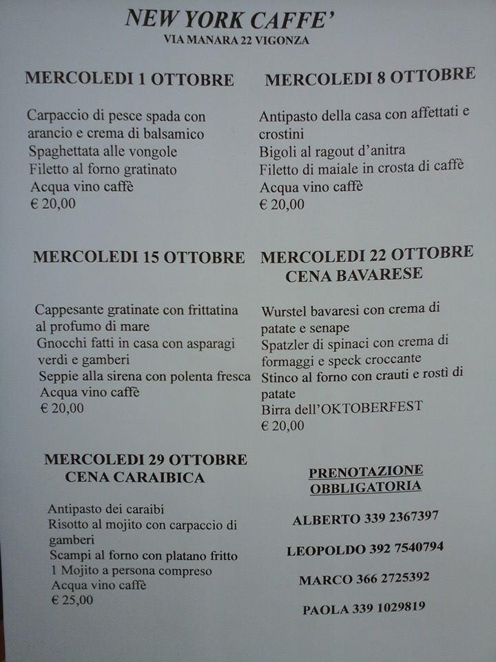 Menu di New York Caffè 