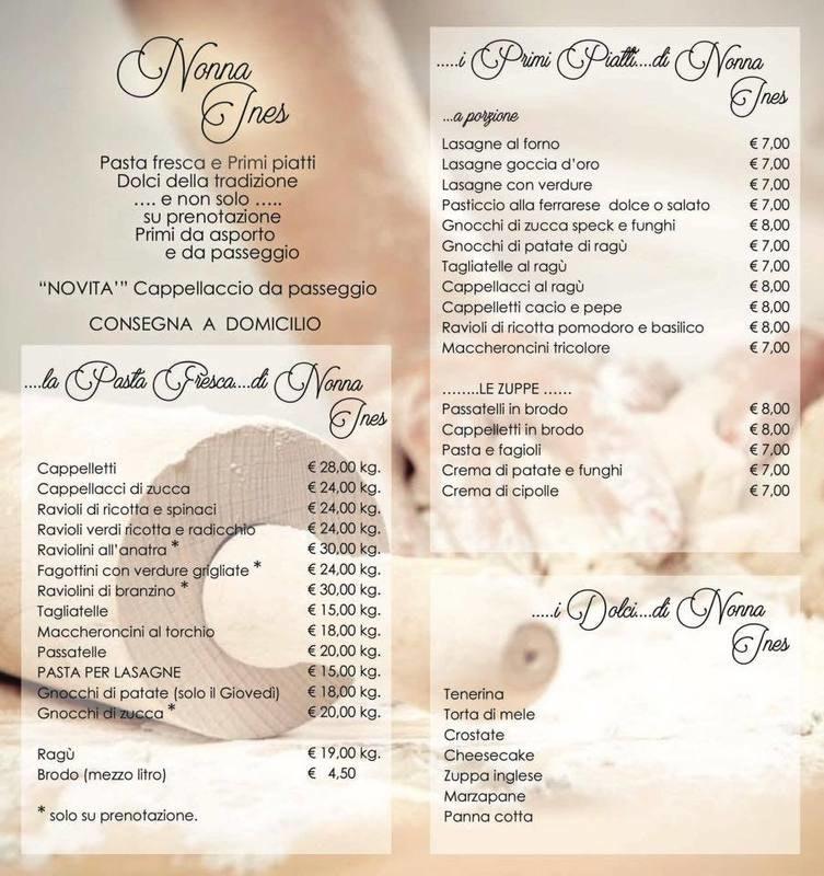 Menu da Pasta Fresca Nonna Ines, Ferrara